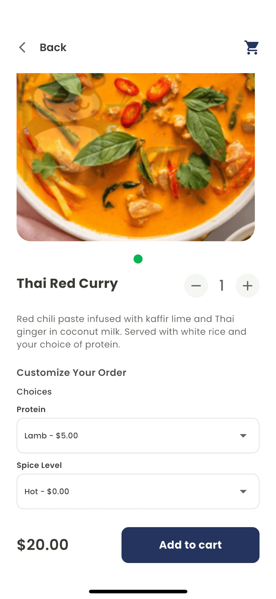 Tote’s mobile ordering interface for item options and customization.